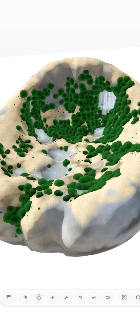 Multi-Tier Geological Sculpting: Marching Cubes carved stone basins, overflow spillways, and multi-species ecological colonies