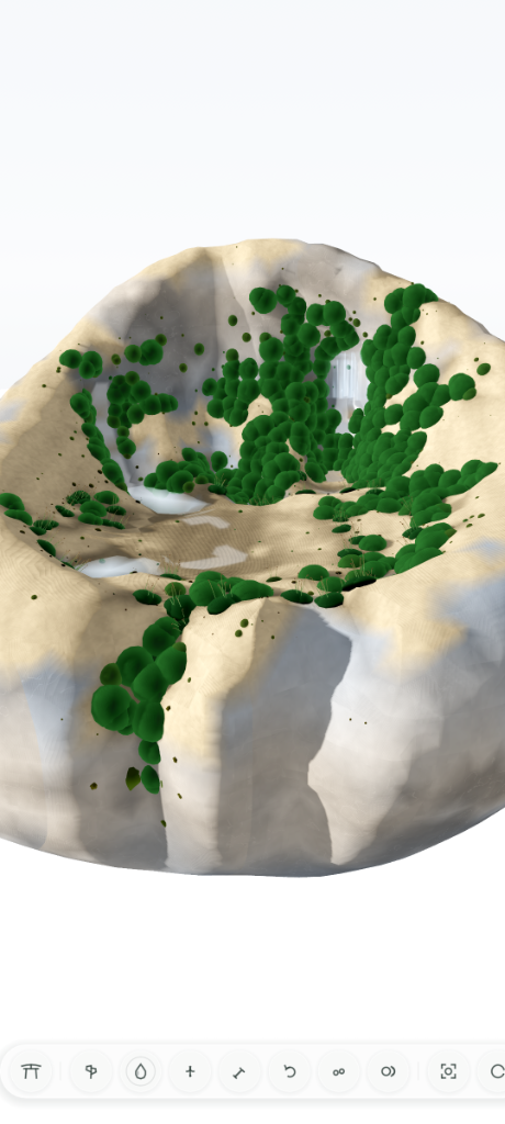 Living Simulation: Topological cascading waterfalls and vertical moss growth
