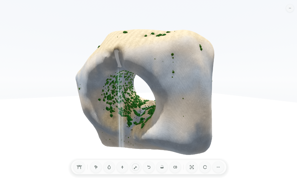 Desktop Simulation: Real-time Marching Cubes stone hollow, central waterfall cascade, and floating minimal tool dock