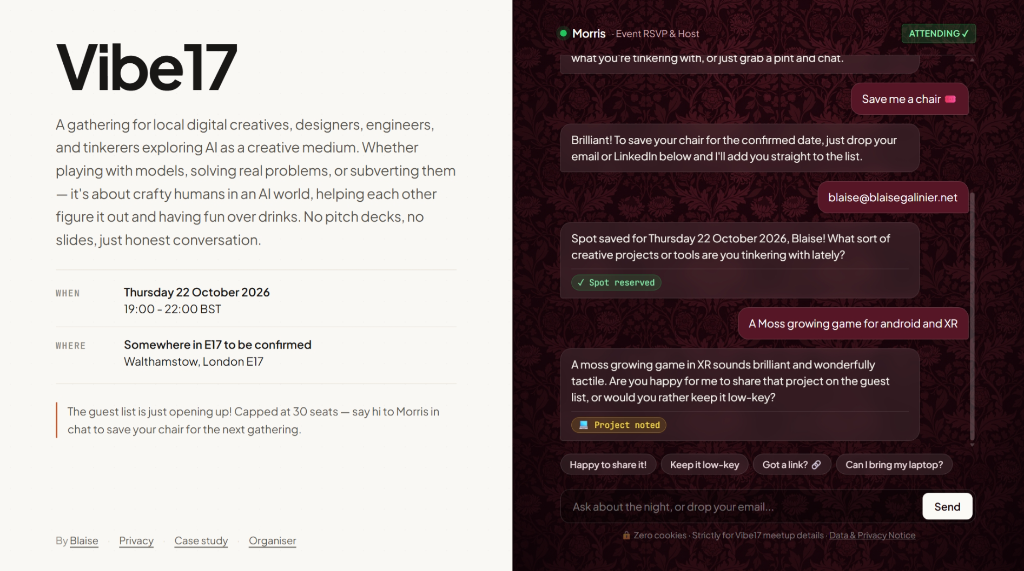 Morris Conversational Concierge: Natural language RSVP, project note capture, and privacy preferences